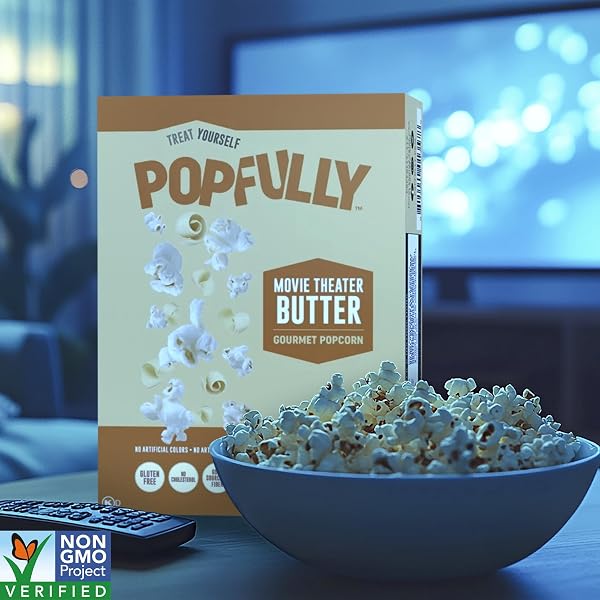 POPFULLY MOVIE THEATRE BUTTER POPCORN FULLY POPS, SHARING BAGS, BUTTERY FLAVOR, BIG POP, MICRO POPCORN BAGS, 3-PACK