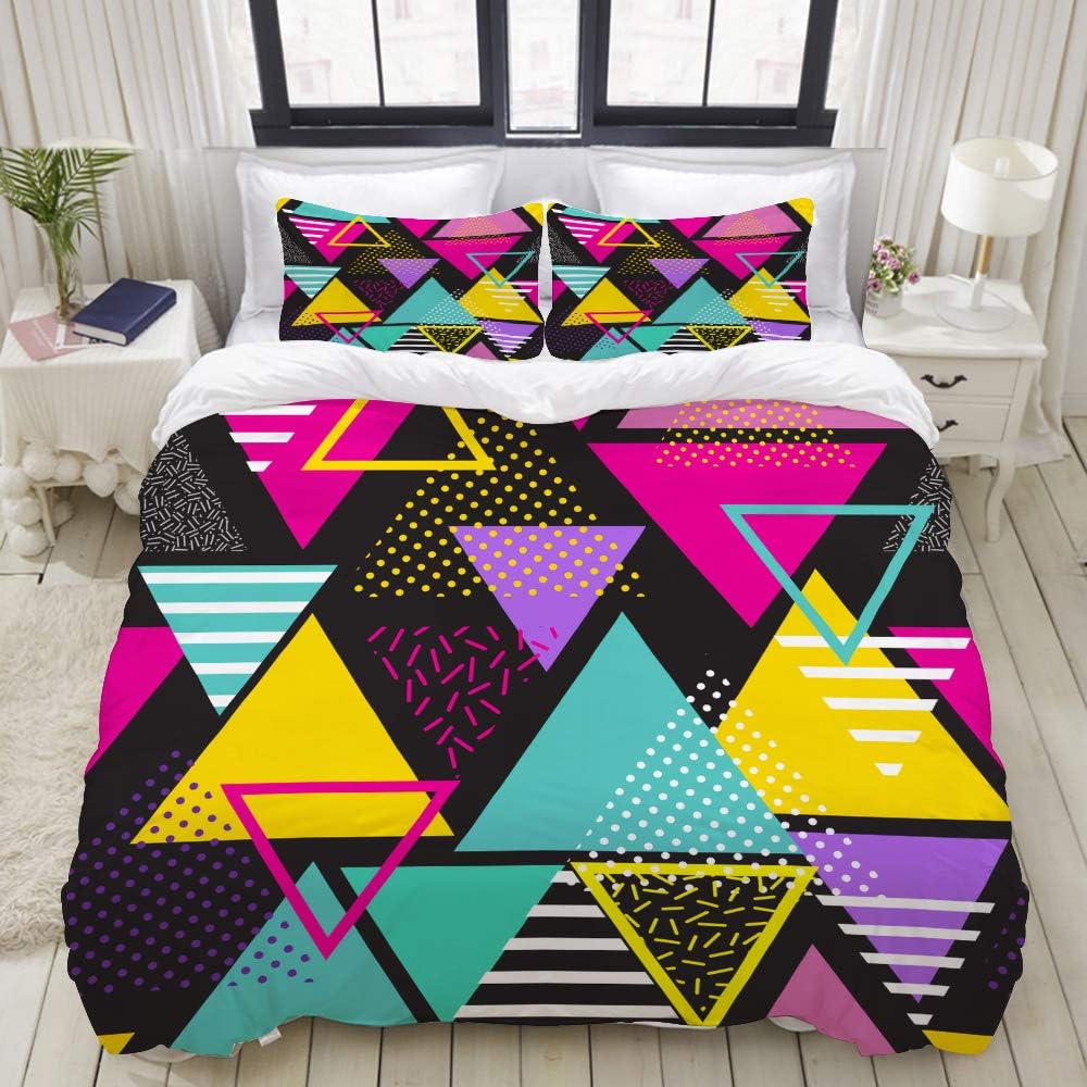 VORMOR Printed Duvet Cover Single Seamless Geometric Pattern Retro 80s Style Soft Brushed Hotel College Dorm Bed Room Decorative 3pcs Bedding Set With 2 Pillowcases