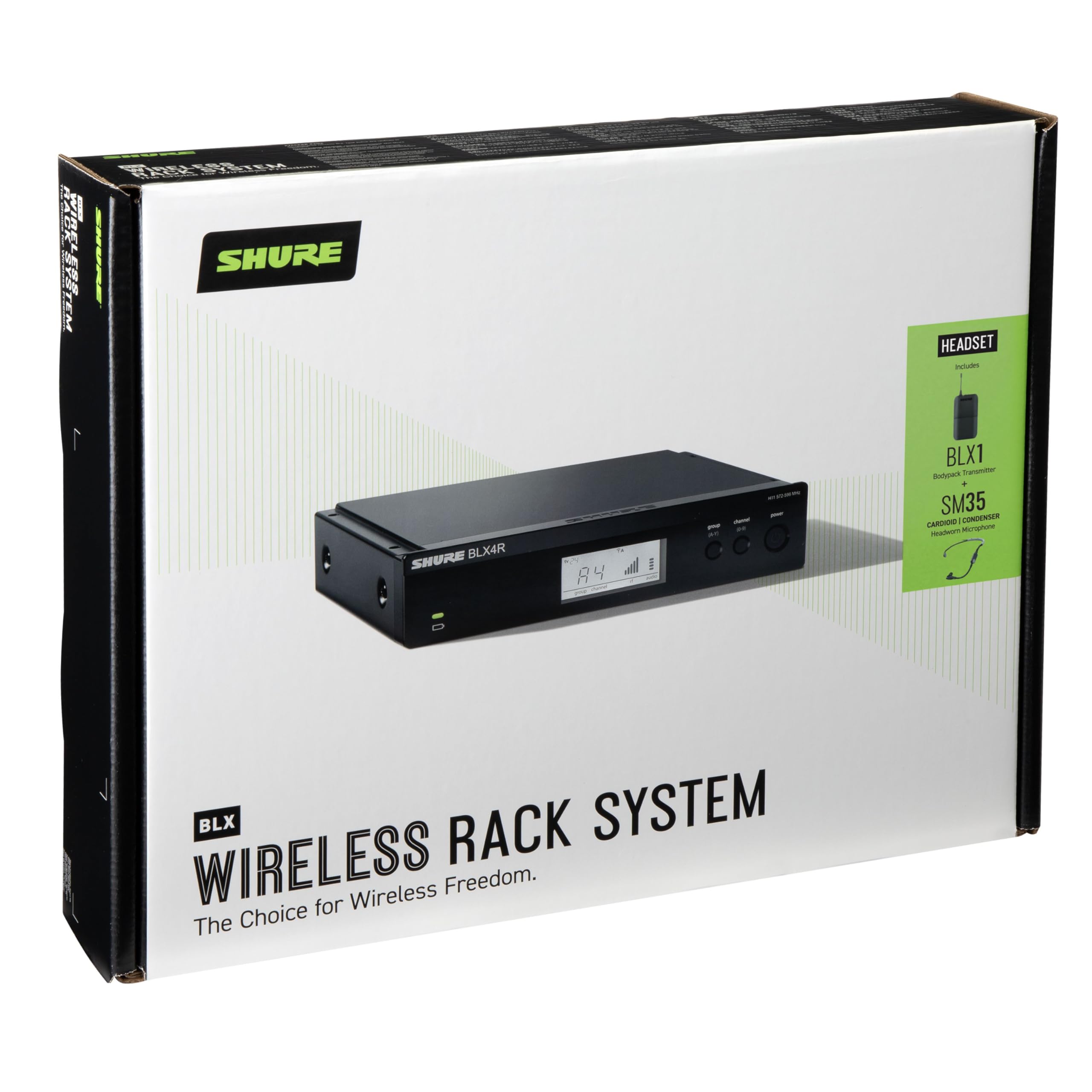 Shure BLX14R/SM35 Wireless Microphone System - 14-Hour Battery Life, 300 ft Range, UHF | SM35 Headset Mic, Single Channel Rack Mount Receiver | H11 Band (BLX14R/SM35-H11)