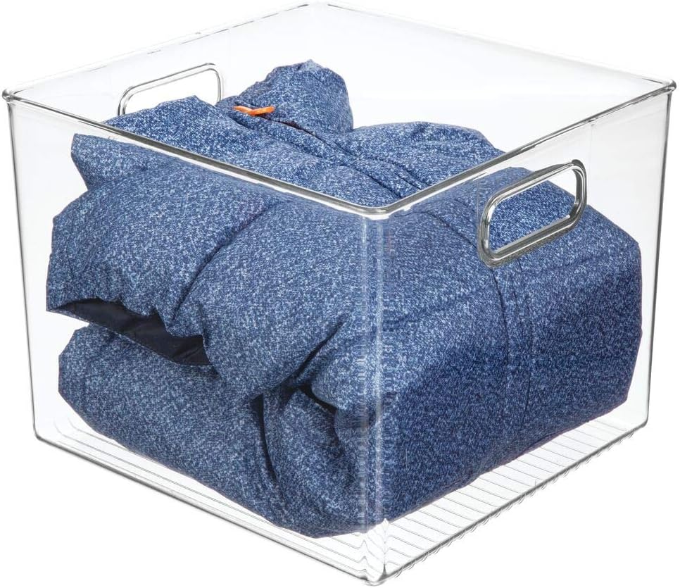 mDesign Deep Plastic Storage Bin Box - Closet Organizer for Kids Bedroom, Bathroom, Kitchen Pantry, Home Office, Entryway, Hallway - Perfect for Shelves, Cabinets, Under Sink, 7.5" High - Clear