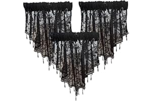 Beaded Valance Curtain - 3PCS 51.2x23.6in Sheer Black, Halloween Decor for Window Living Room