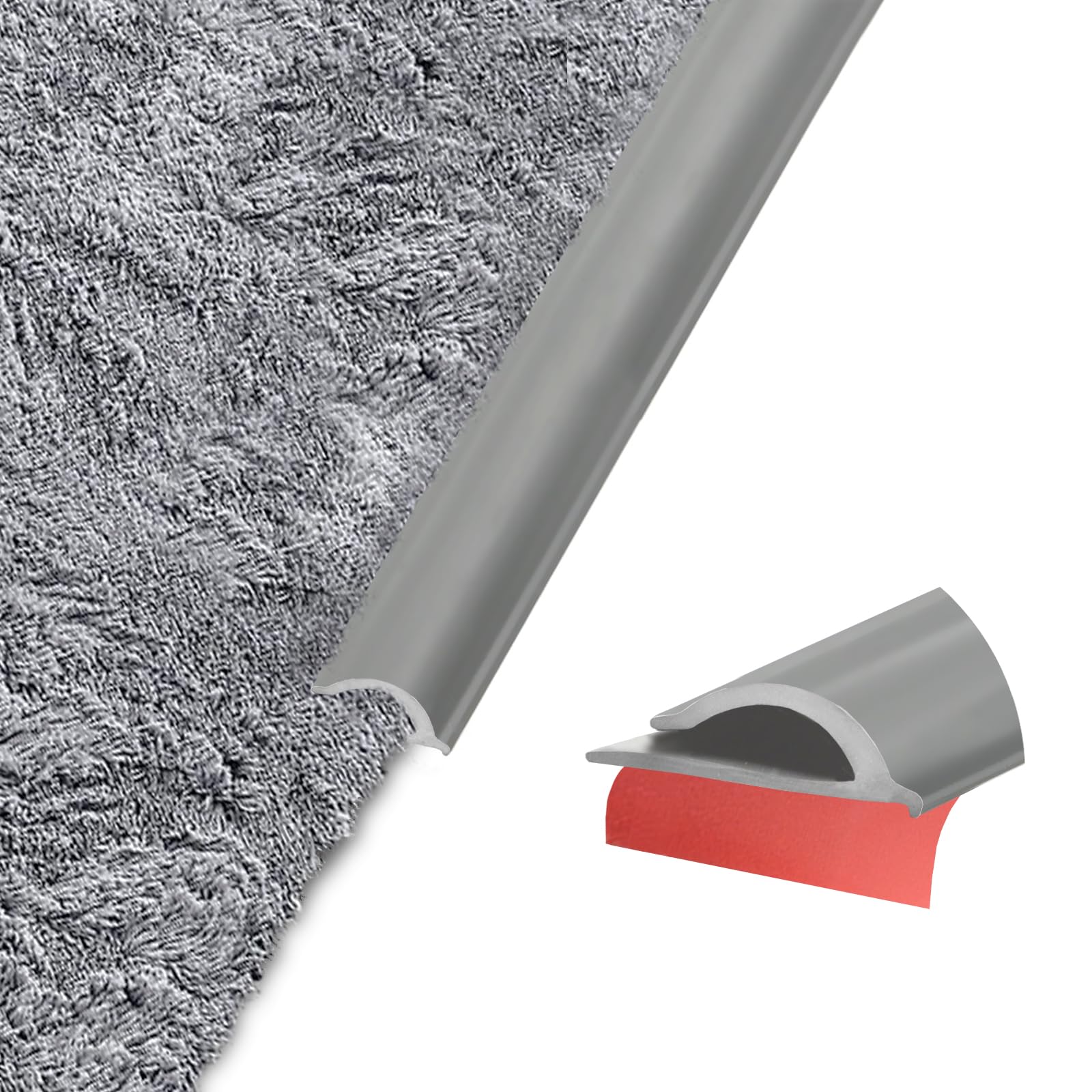 Photo 1 of Flexible Carpet Edge Trim – Self-Adhesive Waterproof Cuttable Safety Edging for Thick Rugs & Mats, Peel & Stick Floor Transition Strip, (Fits High-Traffic Area Thick Carpets Up to 15mm,Deep Grey-10Ft)
