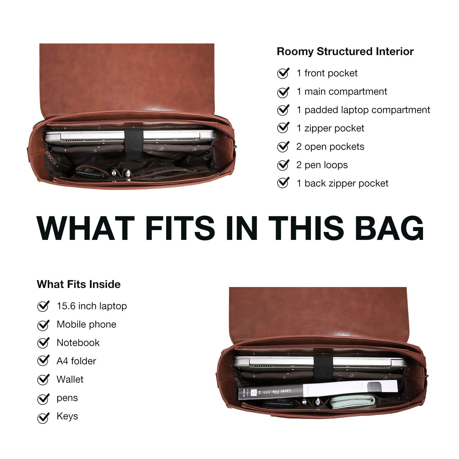 ECOSUSI Women's Briefcase Vegan Leather Laptop Bag for Work Shoulder Computer Satchel Bag with Detachable Bow