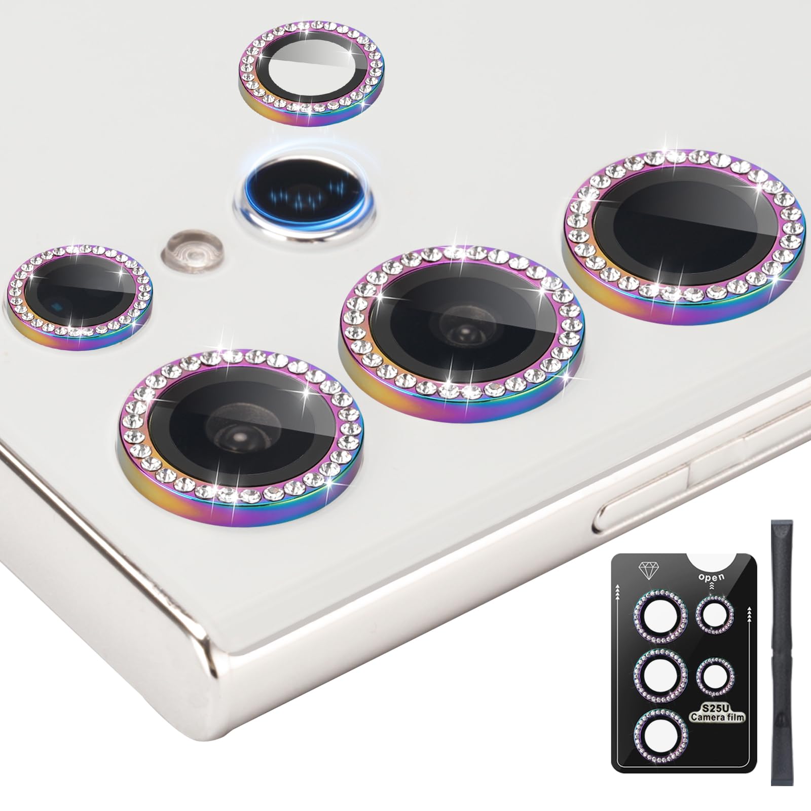 Photo 1 of Zevytop Camera Lens Protector for Samsung Galaxy S25 Ultra, Individual Tempered Glass Aluminum Alloy Ring Lens Cover with Installation Tray Fit for Samsung Galaxy S25 Ultra Diamond Colorful