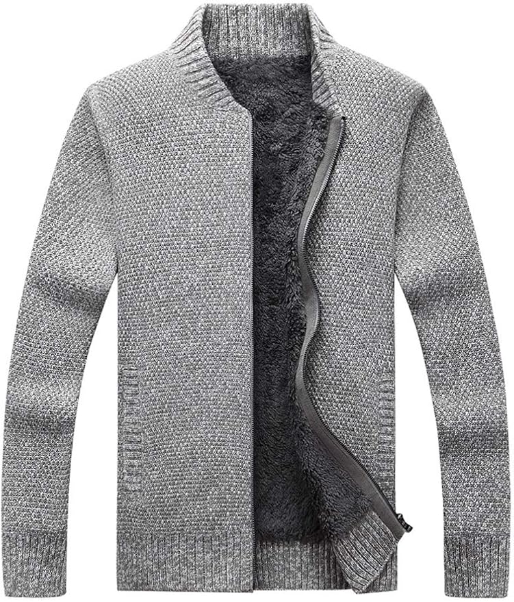 Lavnis Mens Knitted Cardigan Thick Sweater Full Zip Wool Half Stand