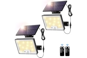 GUSICIL Solar Lights Outdoor Waterproof IP65, 172LED 9000K 3Modes Split Solar Motion Sensor Light Outdoor with Remote, Dusk to Dawn Solar Flood Lights outdoor for Yard,Patio,Garden,2 Pack (Warm White)
