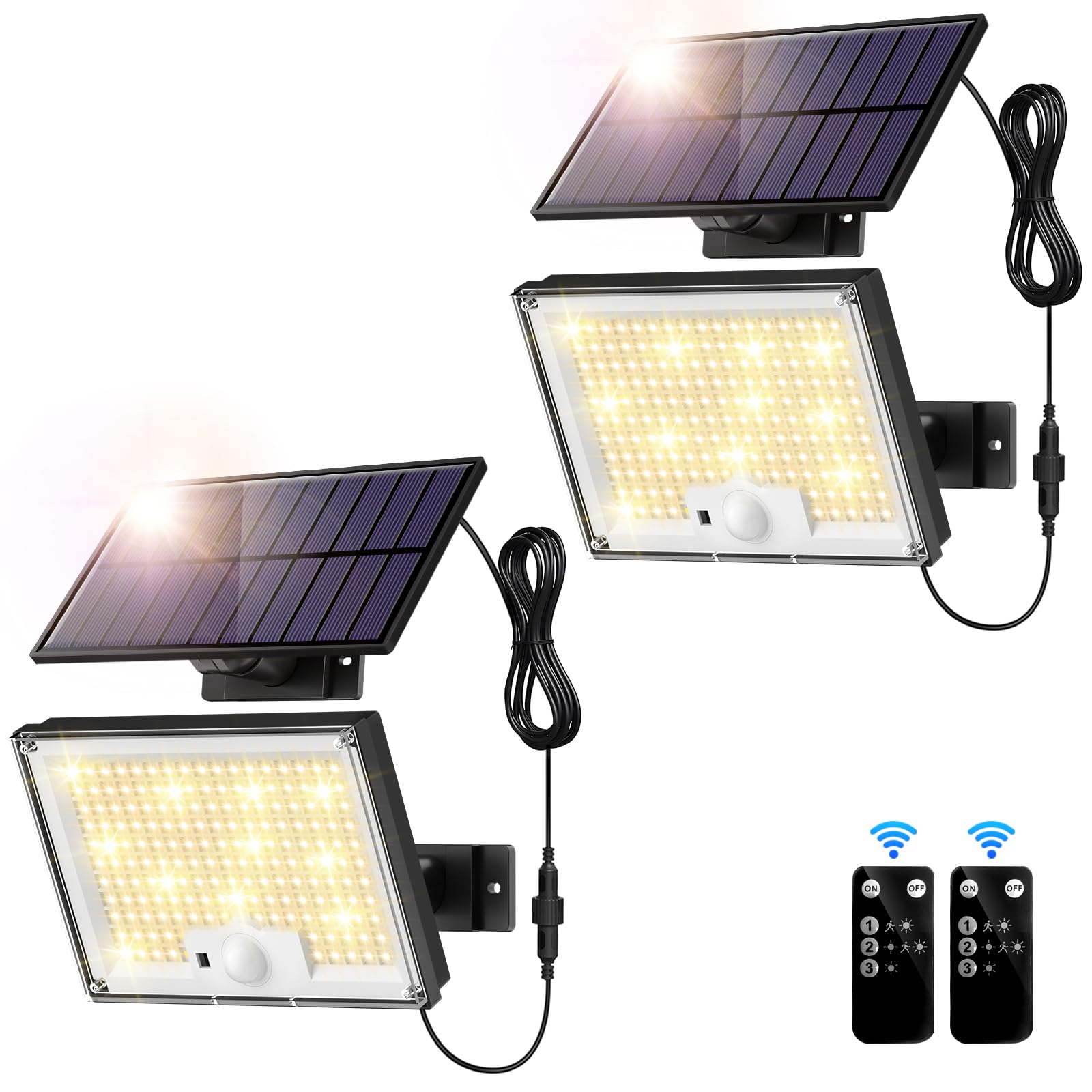 Photo 1 of Solar Lights Outdoor Waterproof IP65, 172LED 9000K 3Modes Split Solar Motion Sensor Light Outdoor with Remote, Dusk to Dawn Solar Flood Lights outdoor for Yard,Patio,Garden,2 Pack (Warm White)