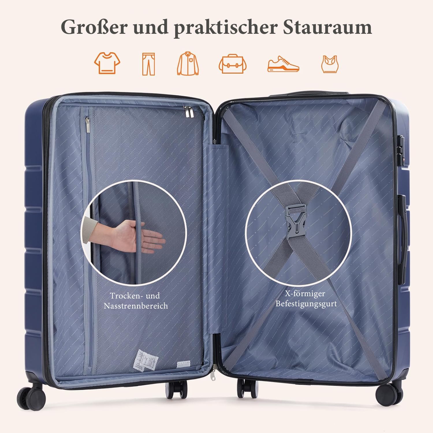 DUMOS 3tlg. Hartschalenkofferset Hard Shell Basic Hartschalenkoffer Trolley Koffer offerset Gepäck Reisekoffer Reisek Rollkoffer Schloss 4 Rollen Hartschale Teleskopgriff 3