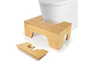 Thalomely Foldable Toilet Stool Squat, 7" & 9" Adjustable Heights Bamboo Flip Poop Stool for Adults and Kids with Non-Slip Layer - Improve Bathroom Posture and Comfort, No Assembly Required,Natural