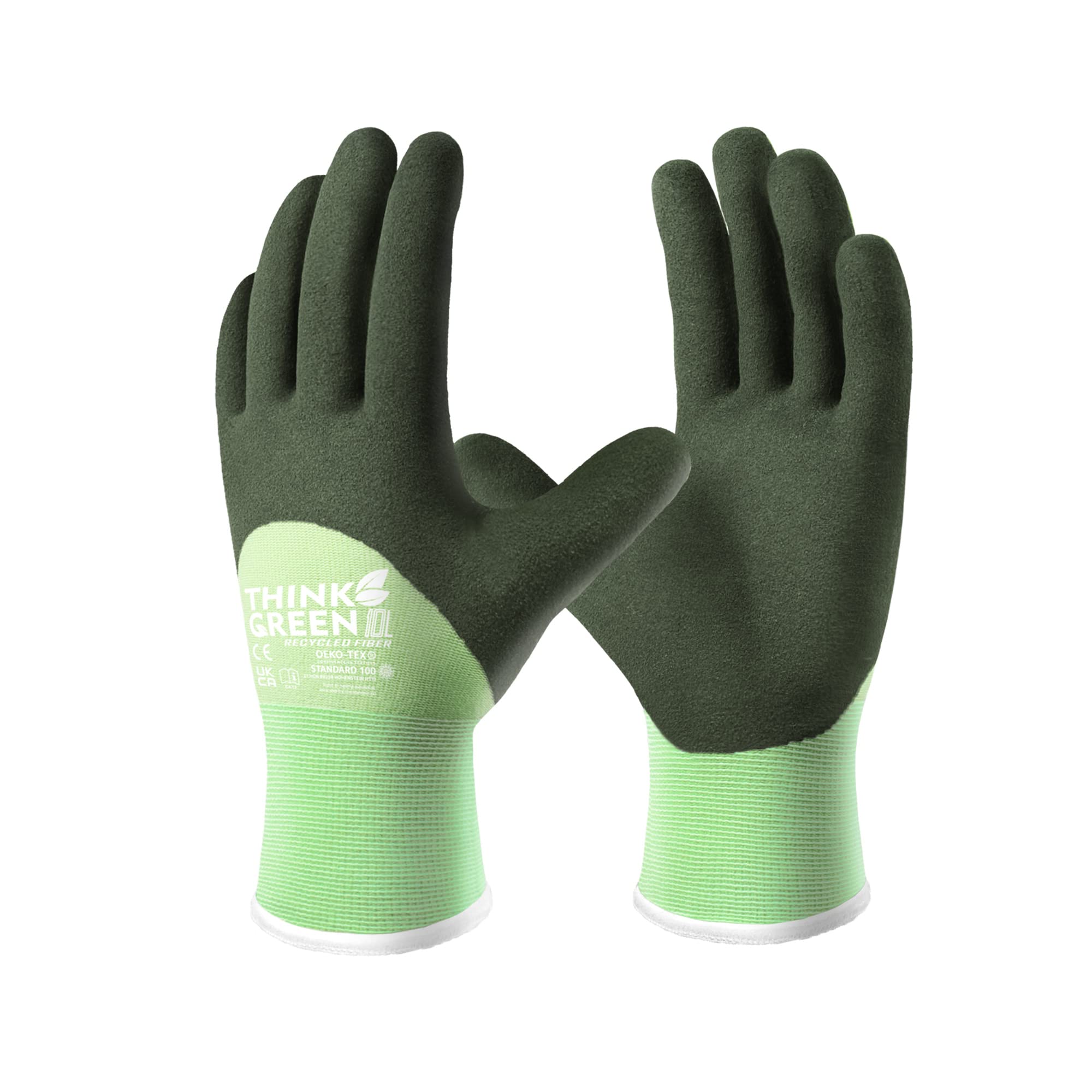 COOLJOB Winter Gloves for Men & Women, Thermal Work Gloves with Recycled Polyester, Anti Slip 3/4 Coated Gardening Work Gloves with Soft Warm Terry Inner, Green, X-Large, 1 Pair XL