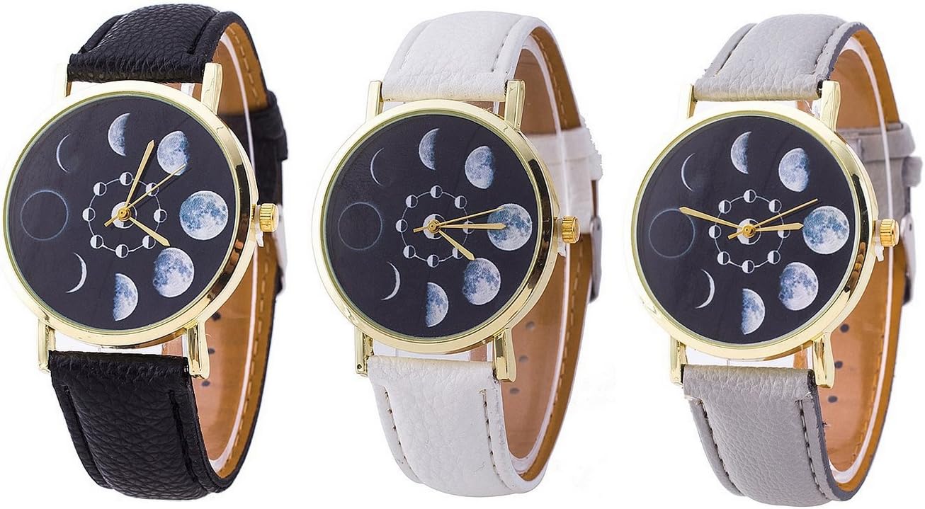 New Fashion Leather Brand Quartz Moon Jelly Dress Wrist Watch 3 Pcs Fiiliip