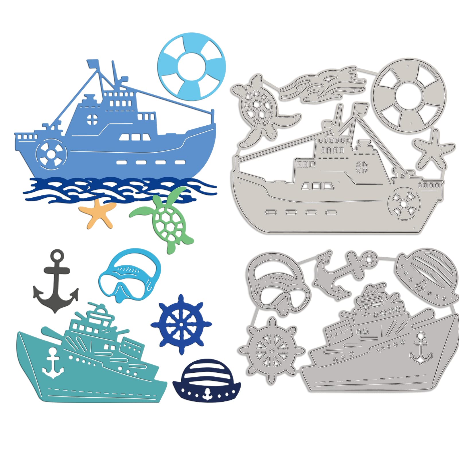 GLOBLELAND Navy Ship Warship Metal Cutting Dies Turtle Starfish Anchor Die Cuts Stencil Template for Scrapbook Embossing Album Paper Card Making