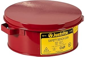 Justrite 10375 1 Gallon, 4 1/2" H, 9 3/8" O.D, 7 1/2" Diameter, Steel Red Safety Bench Can