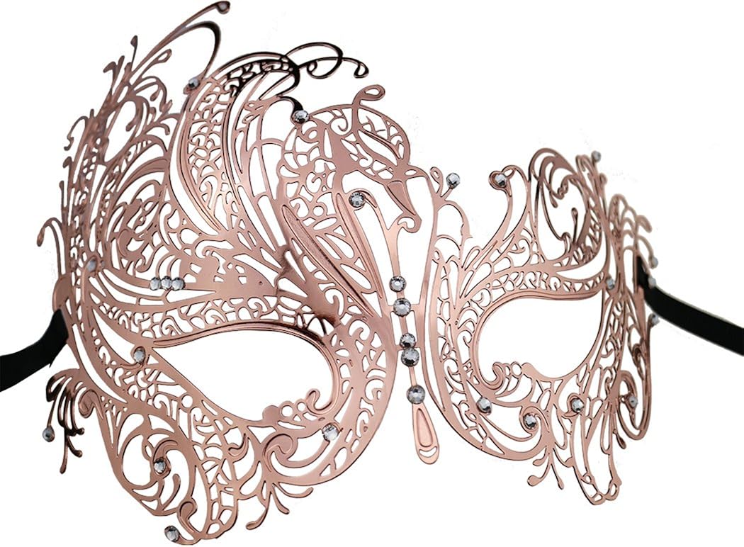 Coddsmz Masquerade Mask Halloween Mardi Gras Party Mask Metal for Lady Ball, Rose Gold - Image 3
