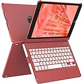 aMZCaSE Keyboard Case for iPad 9th Generation(10.2",2021), Colorful Backlight, 360° Slim Cover, Keyboard Case with Pencil Holder, for iPad 8th Gen 2020, 7th Gen 2019, Smart Wake/UP, Retro Red