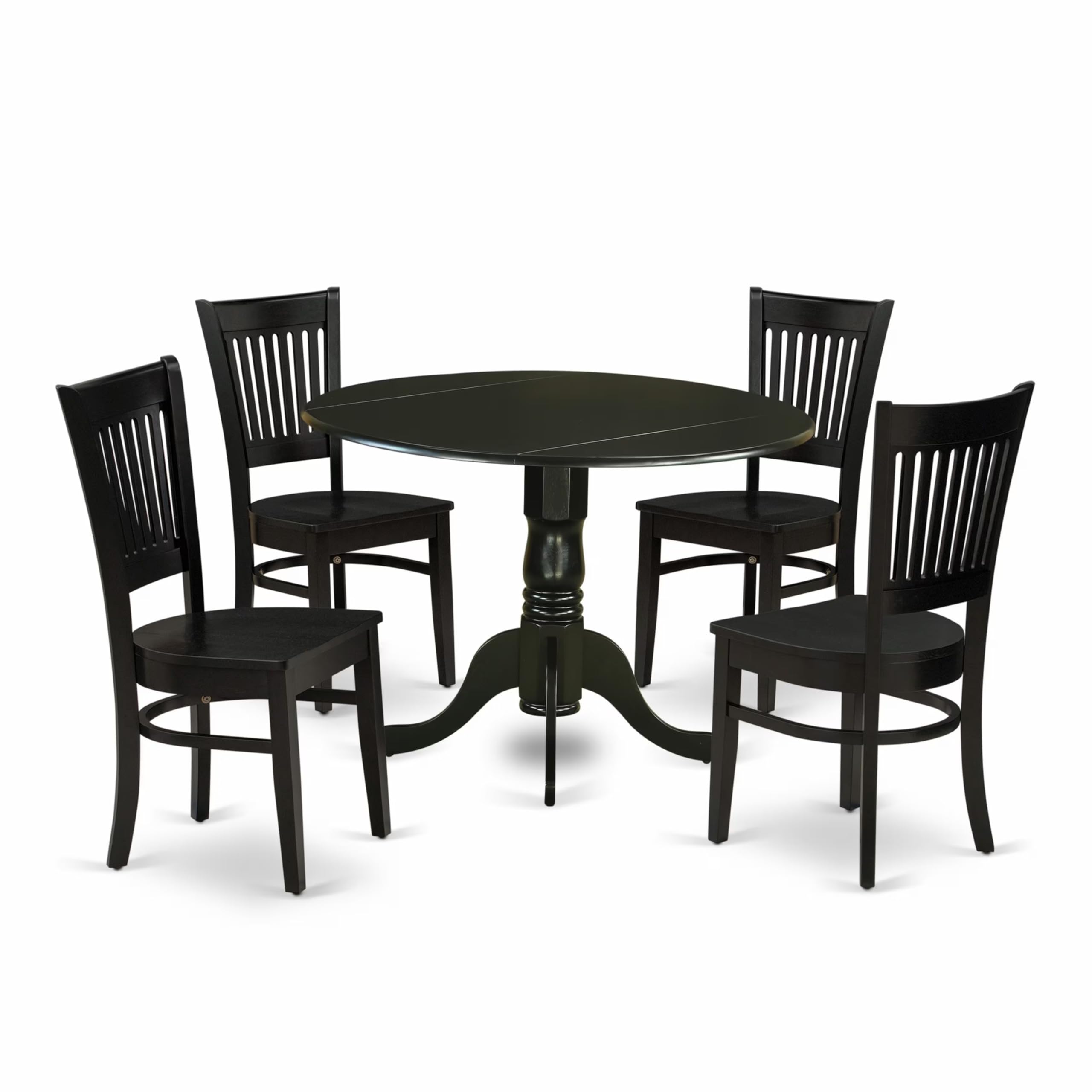 Photo 1 of ***MISSING PARTS***
***TRUCK/TRAILER PICKUP ONLY*** East West Furniture DLVA5-BLK-W 5 Piece Dining Set Includes a Round Dining Room Table with Dropleaf and 4 Kitchen Chairs, 42x42 Inch, Black