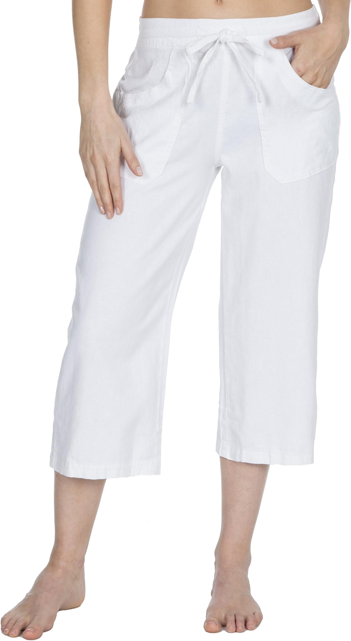 Ladies Linen Blend Cropped 3/4 Length Trousers