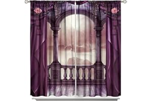 JESTRONRY Purple Gothic Curtains,Romantic Roses Medieval Castle Night View Blackout Window Door Curtains for Bedroom Living Room Home Decor W63xL72in