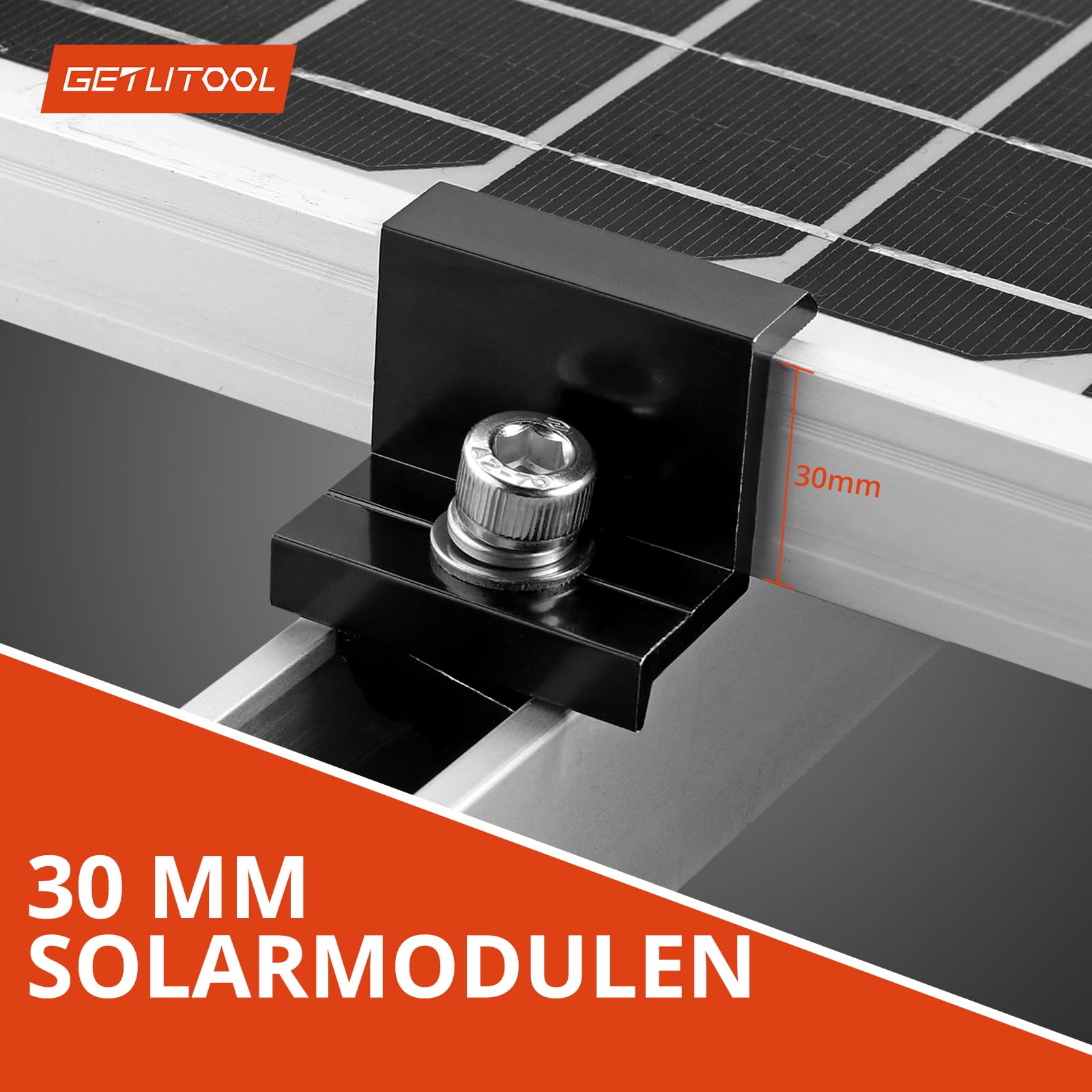 GETLITOOL Solarmodul Halterung 30mm Endklemme Kit, 10x Solarpanel Z Halterung Randklemme für Photovoltaik Montageschiene Befestigung Photovoltaik Solarpanelen für Gerahmte Solarmodul(30mm) 3