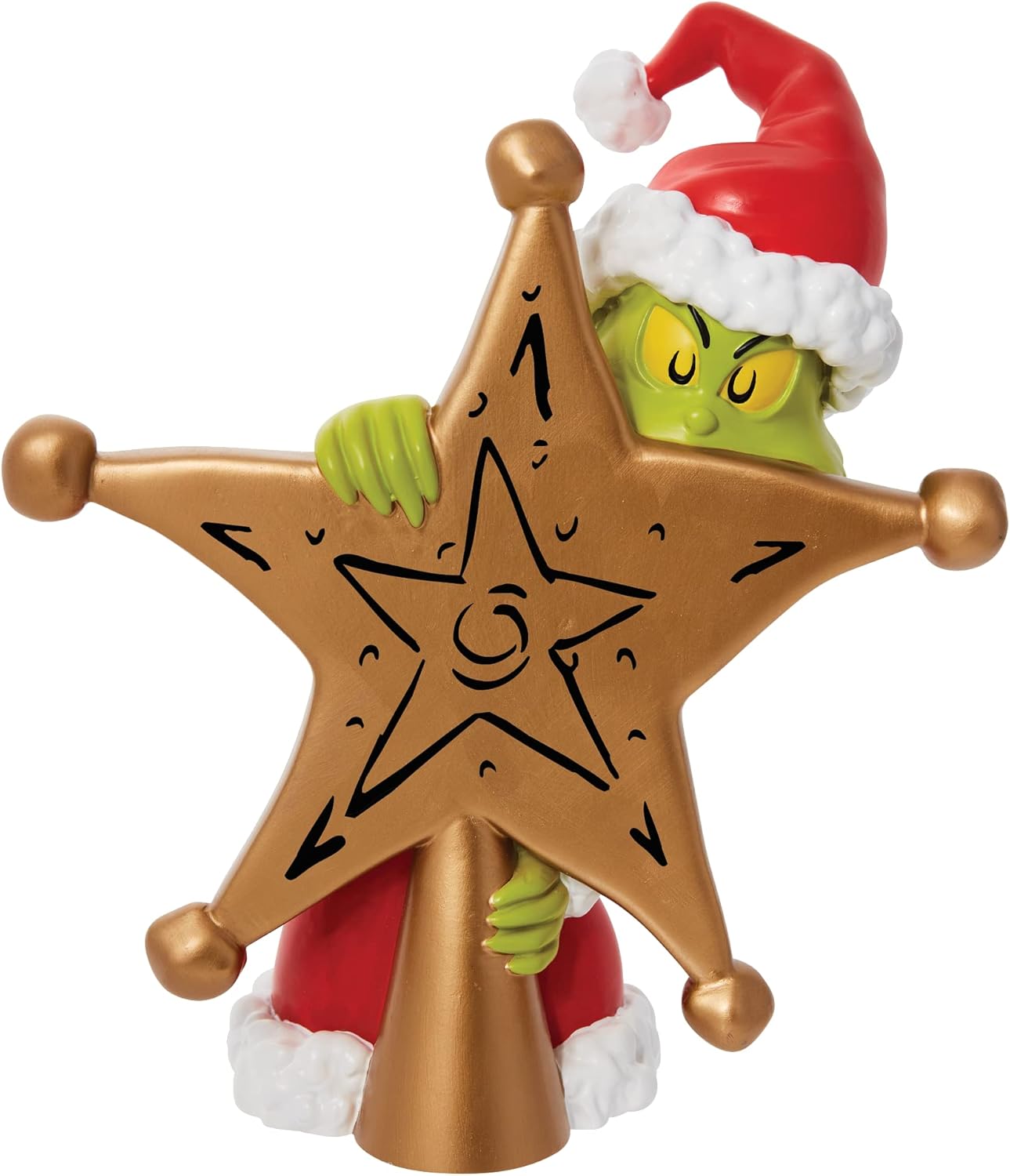 Tree Toppers - Department 56 Dr. Seuss The Grinch Hiding Behind Star Sculpted Christmas Tree Topper, 8.5 Inch, Multicolor