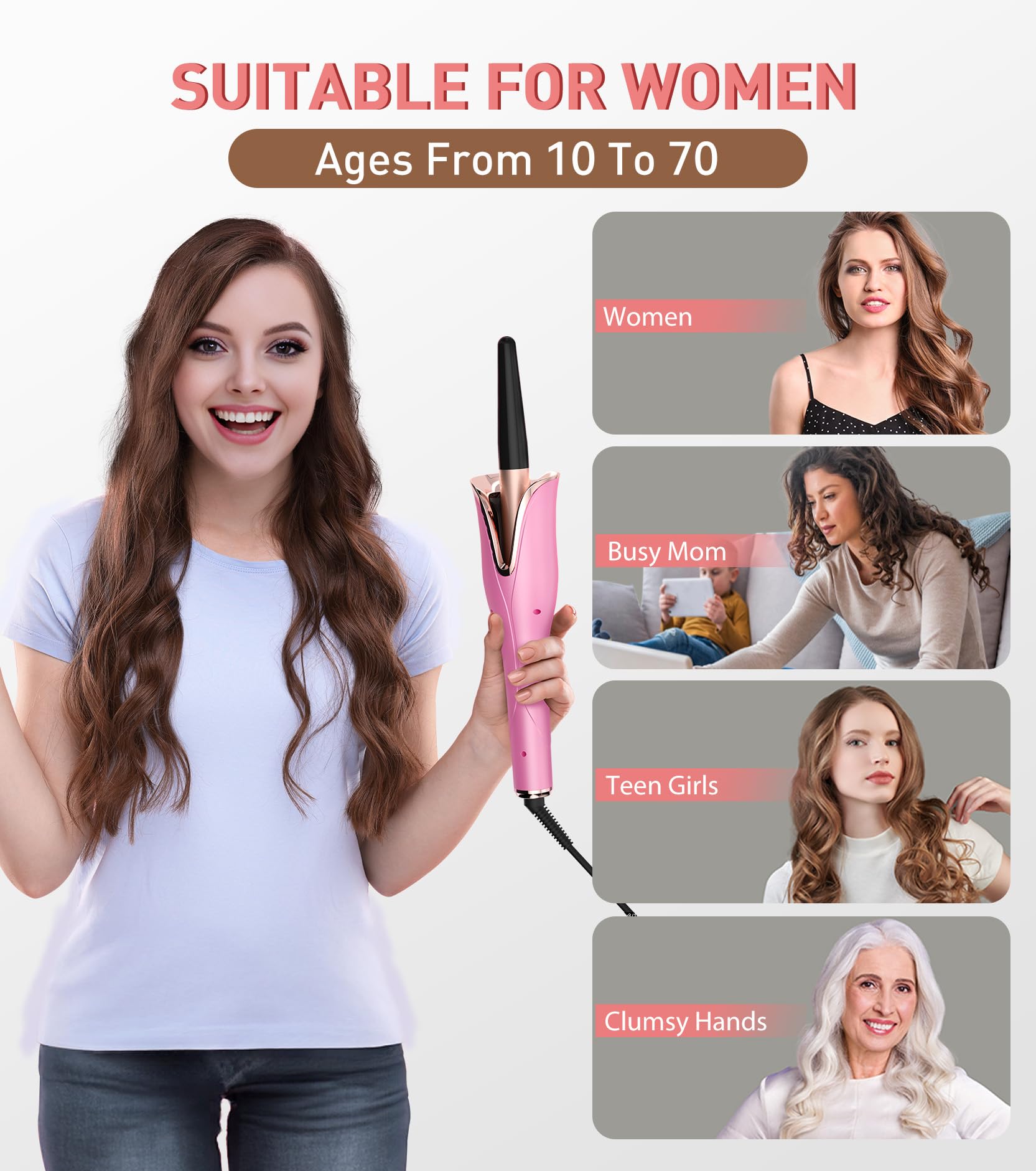 Automatic Curling Iron, Curling Wand Self Rotating for Medium and Long Hair, with Guider Rod - Easy to Use, No Burns, No Tangle, Fast Curl, 1 Inch, Dual Voltage, Automatic Hair Curler for Teen Girls