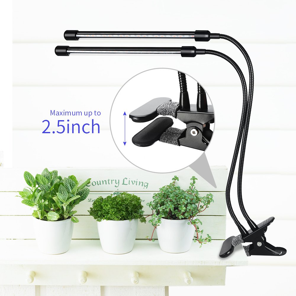 Ranipobo LED Grow Light 18W Dual Head Timing Plant Lights with 36 LED Dimmable 8 Levels Grow Lamp Bulbs Flexible 360 Degree Gooseneck for Indoor Plants Hydroponics Greenhouse Gardening