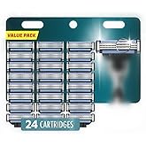 Razor Refills for Men, 24 Count 3-Blade Shaving Blades with Dual Lubrication, Compatible with Mach3 Razor Handles - Value Pack