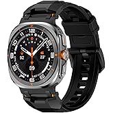 SEURE Silicone Band Compatible with Samsung Galaxy Watch Ultra Bands 47mm(2024/2025) for Men Women,Designer Rugged Rubber Strap with Metal Connector for Galaxy Watch Ultra Band,black/black