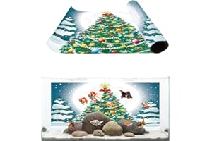 T&H XHome Aquarium Décor Backgrounds Christmas Bright Moon Night Mysterious Xmas Tree Pattern Fish Tank Background Aquarium Sticker Wallpaper Decoration Picture PVC Adhesive Poster 36.4" W x 24.4" H