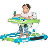 Dream On Me Baby Steps Baby Walker,3 Position Adjustable Height,Blue&amp;Green | Baby Walker with Wheels, Infant Activity Walker, Removable Tray, Beach Themed Fun Play Folding Walker for Baby 6-12 Months