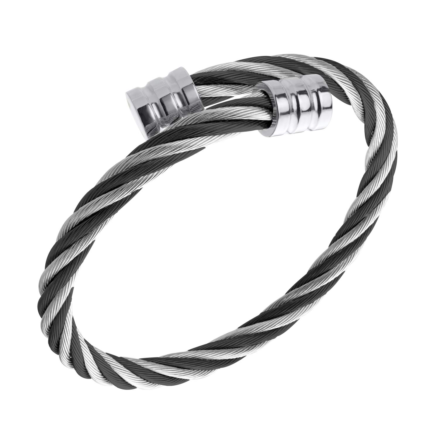 555Jewelry 2 Tone Adjustable Twisted Cable Bracelet - Black & Silver — image 1