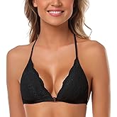 SHEKINI Women's Embroidered Triangle Bra Front Closure Plunge Wireless Lightly Lined Lace Bralette Top