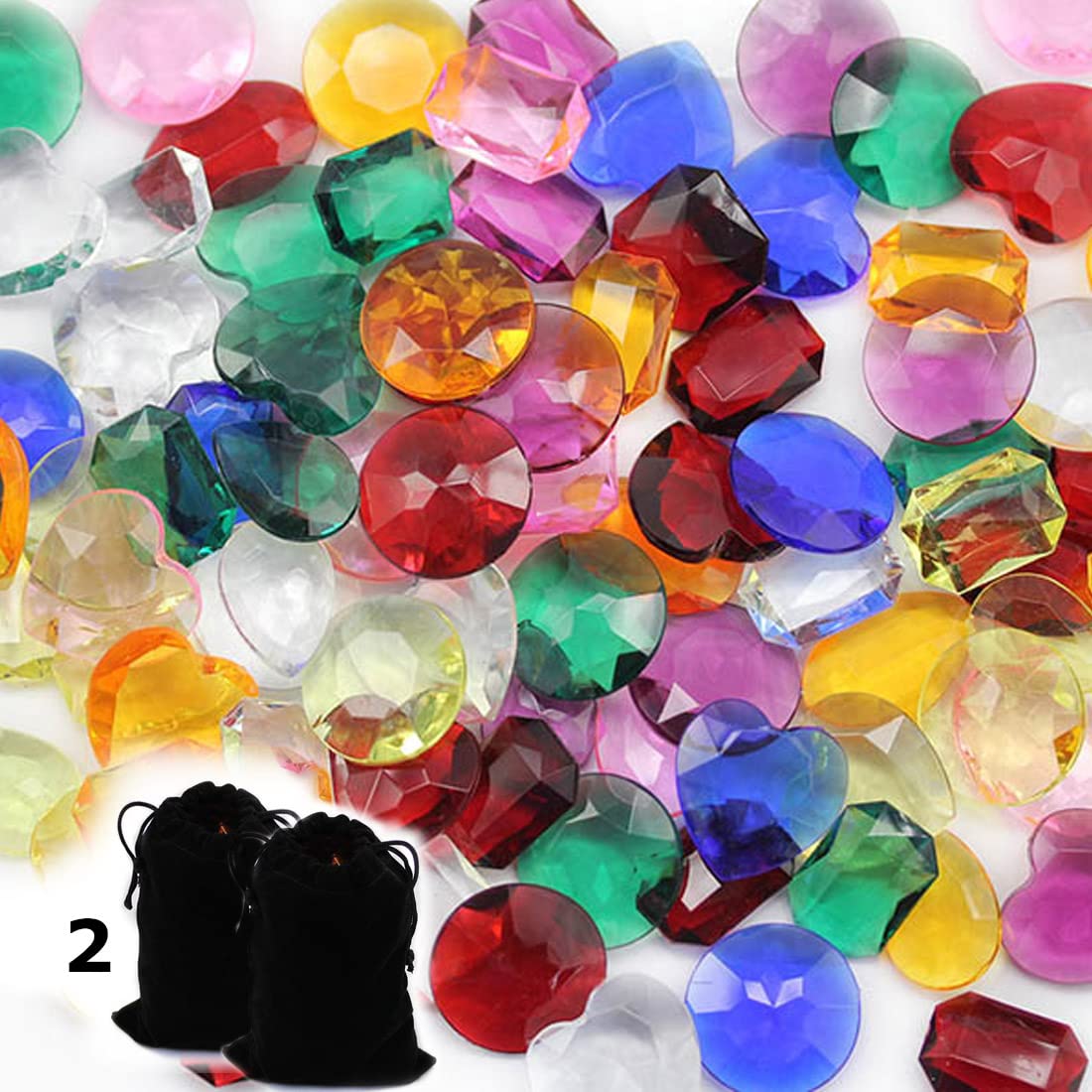 Allstarco Pirate Jewels in Valour Treasure Pouches 1 Inch Decor Plastic Gems for Party & Games, Table Scatter, Vase Fillers, Wedding Decor Gemstones Favors
