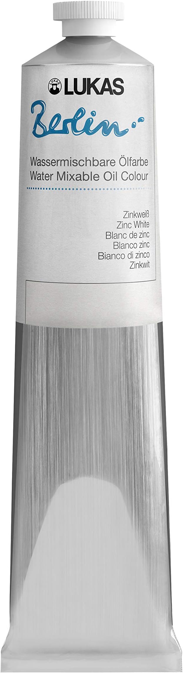 LukasBerlin Pro Artists Water Mixable Oil Paint 200 ml Tube Zinc White, Water Soluble, Lightfast Pigments, Quick Drying, Easy Clean-Up, Eco-Friendly, Professional Quality, 40 Color Range