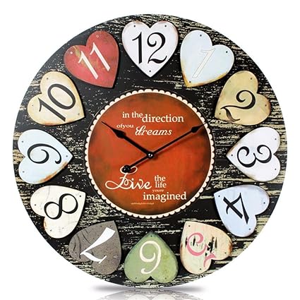 HC-Handel 910733 Holz Wanduhr Uhr Dreams 60 cm mit Herzen bunt