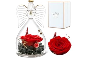Sunia Mom Gifts for Mothers Day Rose Flower in Glass Angel Figurines Gifts for Women Grandma, Guardian Angel with Preserved Forever Real Rose Gifts for Valentine Day Mothers Day (Red)