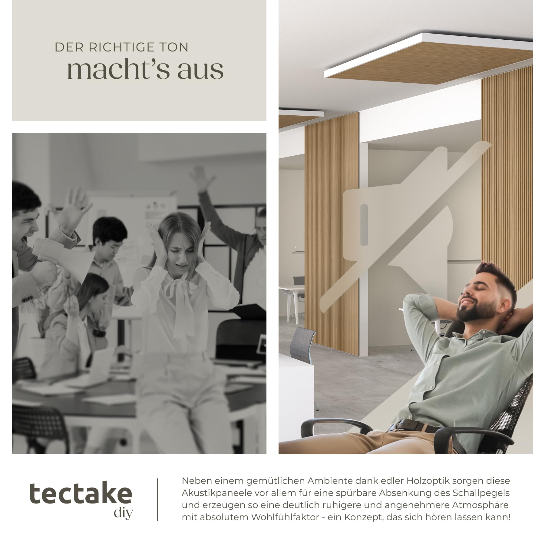 tectake® 3D Akustikpaneele 120 x 60 x 2,1 cm, Holz Optik Paneele, Wandpaneele in Holzoptik als Schallabsorber, Panels für Wohnzimmer, Küche, Wandverkleidung, Schallschutz - Eiche, 4er Set 5