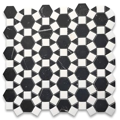 Buy Stone Center Online Nero Marquina Black Marble 1 1 2 Inch Hexagon Sunflower Ring Waterjet Mosaic Tile W Thassos White Marble Honed For Kitchen Backsplash Bathroom Flooring Shower 1 Sheet Online In Turkey B08pp7cd1h