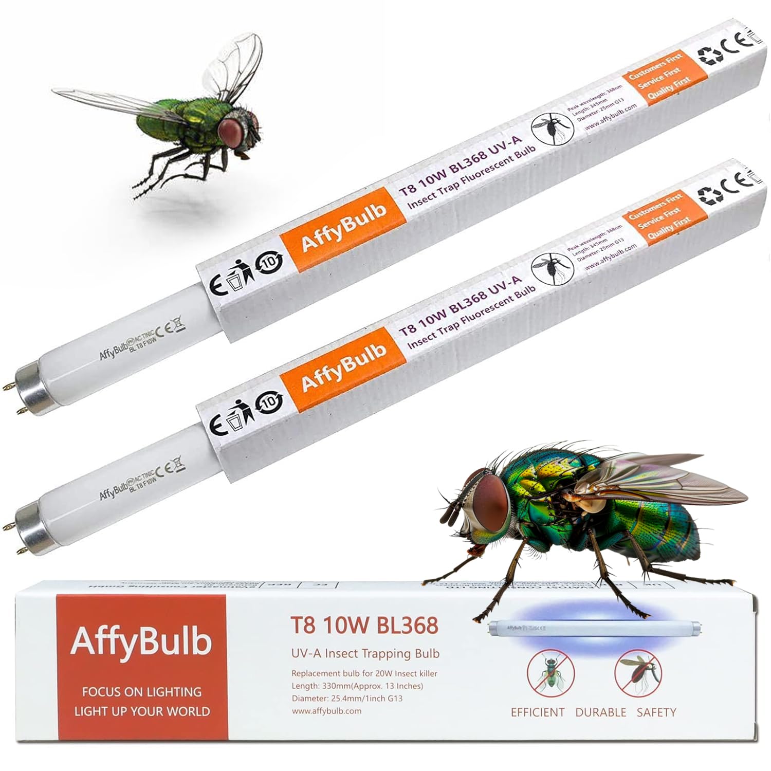 AffyBulb FSL OEM T8 F10W Fly Killer Bulbs (2 Pack), 13in UV BL368 Replacement Tube for 10/20W Insect Killer/Bug Zapper