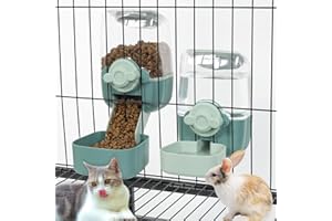 Lemtrflo Hanging Automatic Rabbit Feeder,Gravity Cat Food and Water Dispenser for Cage,Cat Dog Feeder,Rabbit Water Dispenser,Food Bowl for Bunny Chinchilla Guinea Pig Hedgehog Ferret (Green)