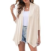 Uvog Women's 3/4 Sleeve Draped Open Front Cardigan Casual Loose Lightweight Cardigans