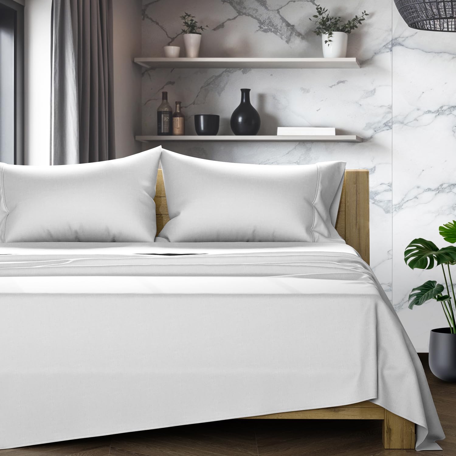 Photo 1 of TEXAS LINEN CO. 100% Egyptian Cotton Sheets California King Size - 1200 Thread Count Cal King Sheet Set Egyptian Cotton, 4 PC Luxury Bedsheet (Light Grey), Soft, Cooling, 17" Deep Pocket Bedsheet Set