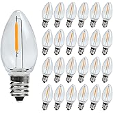 Kiraralite LED Night Light Bulb, Led Replacement Bulbs for Christmas String Lights, Shatterproof & Waterproof Led Bulbs, E12 Candelabra Base, 0.6W Equivalent to 7W, 2200K Warm White, Plastic 25 Pack