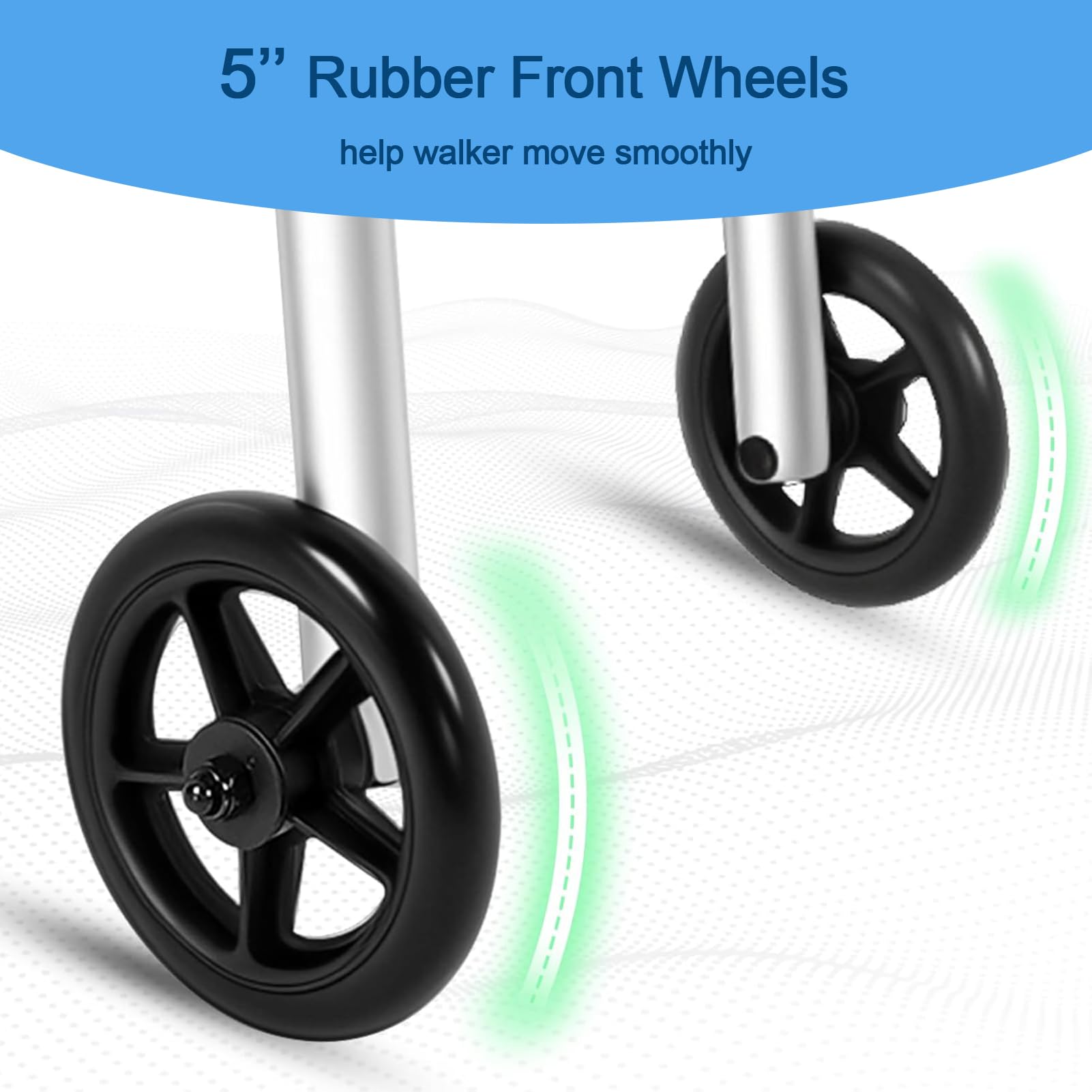 Loyoda Walkers for Seniors, Folding Walker with Ski Glides 5'' Front Wheel Medical Lightweight Walker Height Adjustable Aluminum Standard Walker for Handicap and Adults (Silver)