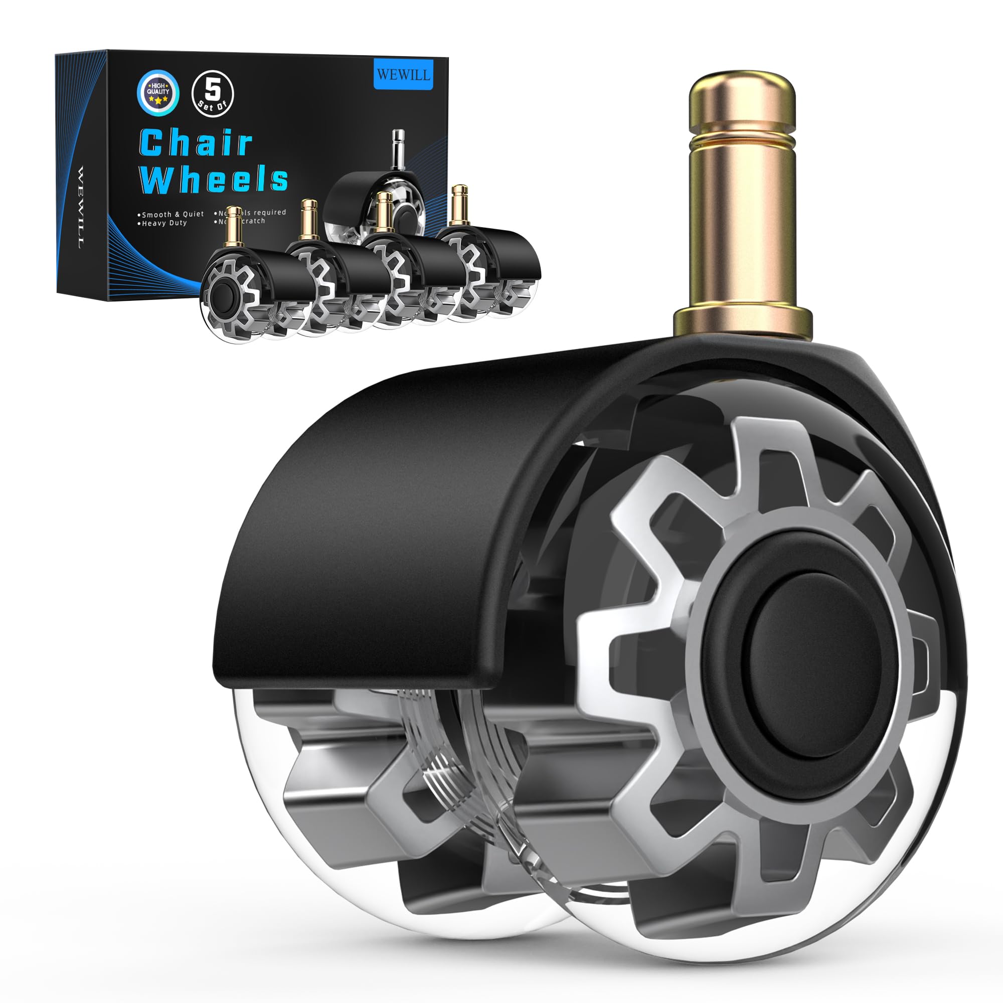 WEWILL Office Chair Caster Wheels Rubber Replacement Up to 450kg Load Capacity Quiet Smooth Wheels for Office Chair,Best Protection for Your Hardwood Floors and Carpet,Suitable for 1KEA(10mm*22mm)