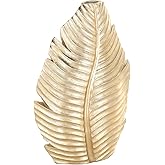Deco 79 Polystone Leaf Decorative Vase Curved Metallic Centerpiece Vase, Flower Vase for Home Decoration 9" x 4" x 14", Gold
