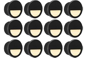 GKOLED 12 Pack Recessed Low Voltage LED Step Riser Light, Diameter 1" Mini Size Landscape Lighting for Outdoor Deck Stair Railing Post, 12V 3000K, Die-cast Aluminum, Black Powder Coated, UL-Listed