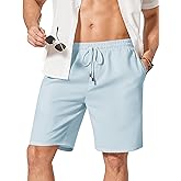 COOFANDY Men's Linen Shorts 9" Casual Summer Beach Shorts Elastic Waist Drawstring Vacation Short with Pockets