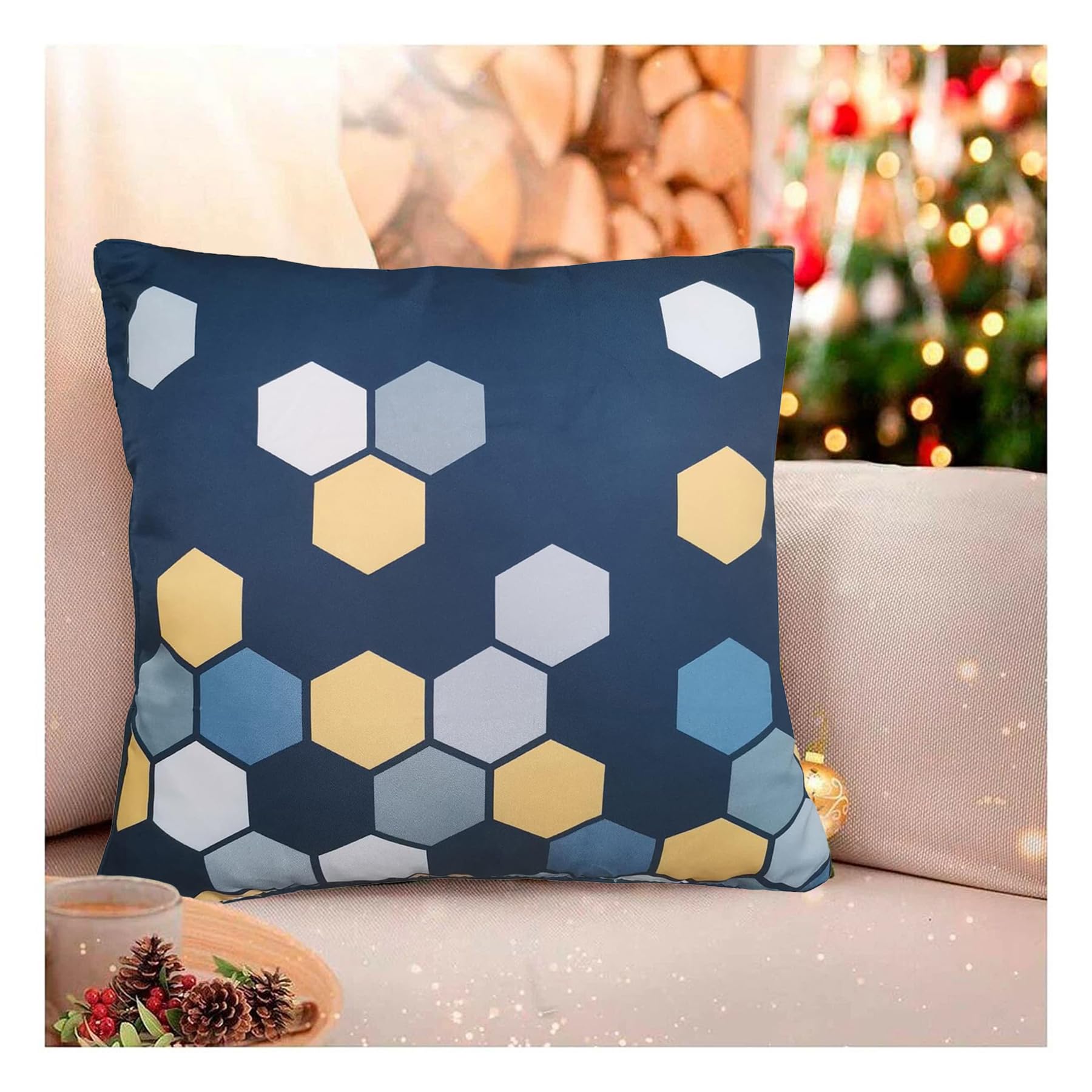 Aitliving Carra Hexagon Cushion Cover Decorative Pillowcase 1PC Geometric 43x43cm Honeycomb Cushion Shell Accent Navy/Blue/Gold Modern Cotton Print Couch Sofa Bed Throw Pillow Cover 17x17 — image 1