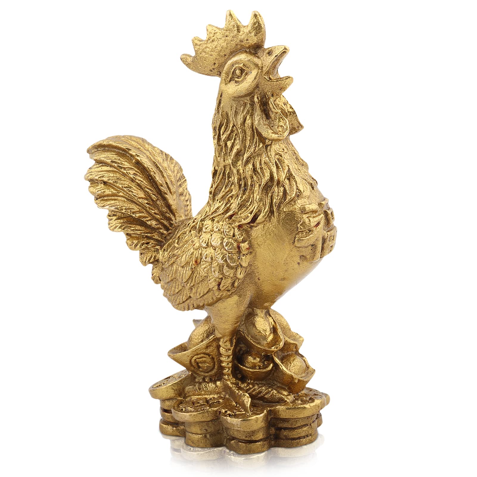 Metal Rooster Sculpture 3.94inch Height Rooster Garden Statue Decoration Brass Handmade Chicken Farm Animals Decoration Luck Wealth Symbol Ornament Feng Shui Golden for Home Office